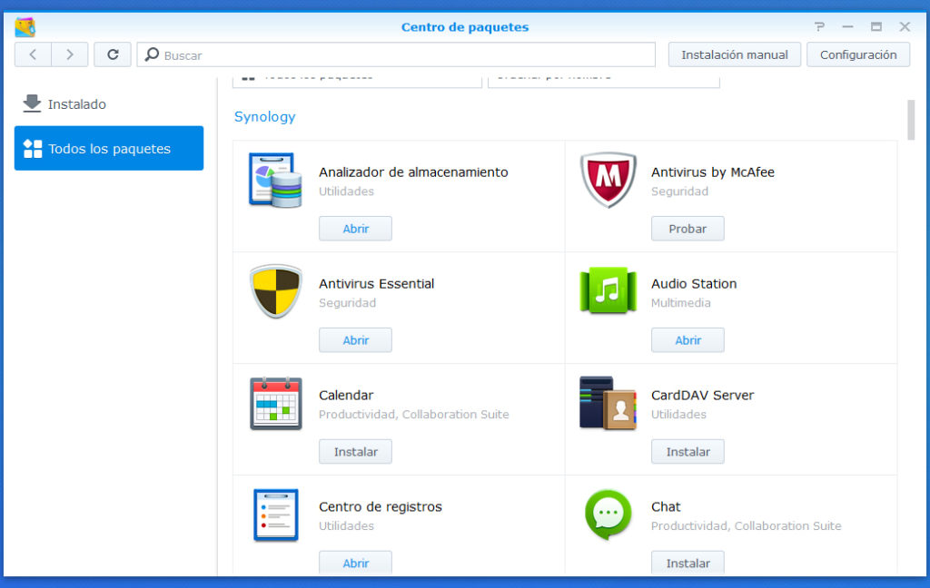 centro de paquetes synology