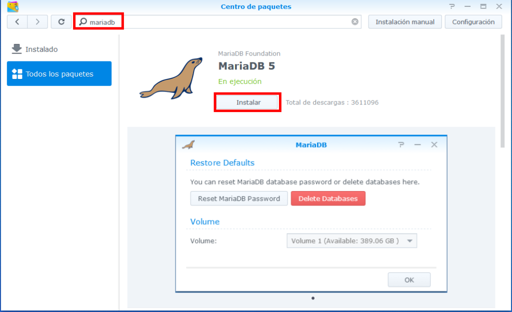 instalar maria db 5 synology