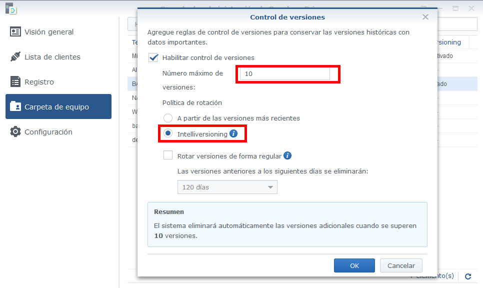 control de versiones synology drive