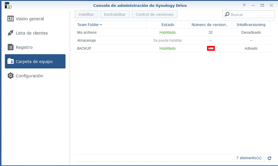 reducir el numero de versiones en synology dive