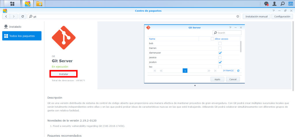 Instalar Git Server en synology