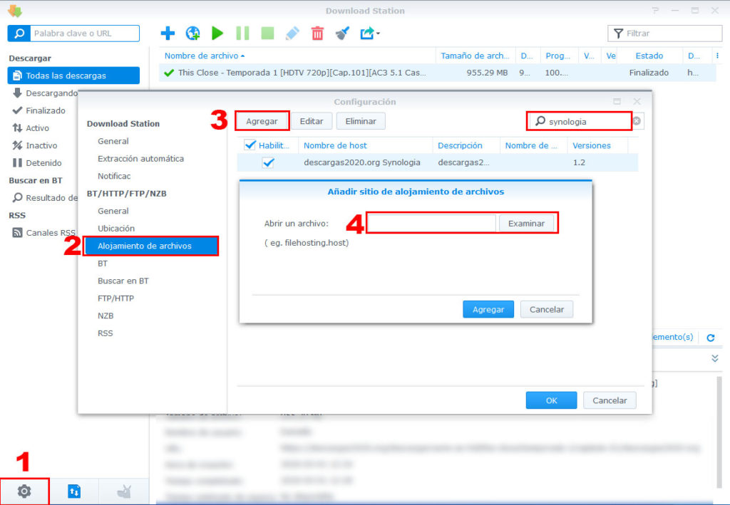 añadir archivo host a Donwload Station