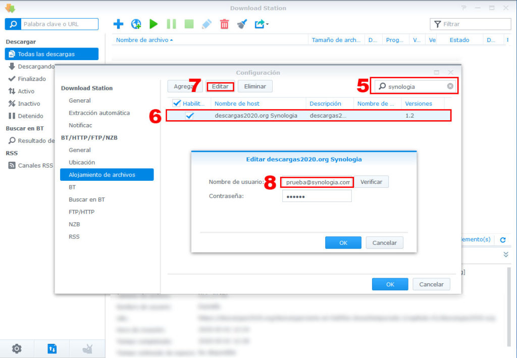 como poner contraseña synologia en host DLM